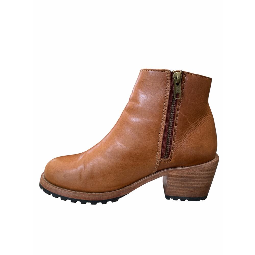 Patina Leather Ankle Boots Sz 7 Brown Block Heel Side Zip Comfort Booties - Picture 9 of 15